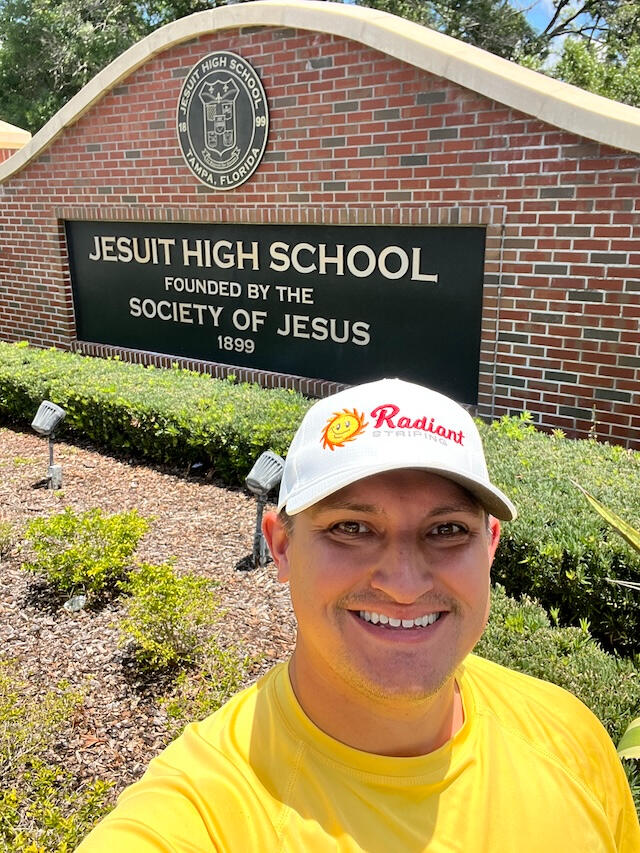 Jesuit High School Tampa Florida Parking Lot Striping and Parking Lot Sealcoating by Radiant Striping Tampa Florida SELFIE Jesuit High School Tampa Florida Parking Lot Striping and Parking Lot Sealcoating by Radiant Striping Tampa Florida SELFIE